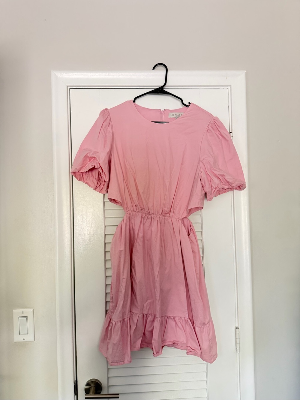 WAYF Puff-Sleeve Ruffle Hem Mini Dress - Side Cutouts